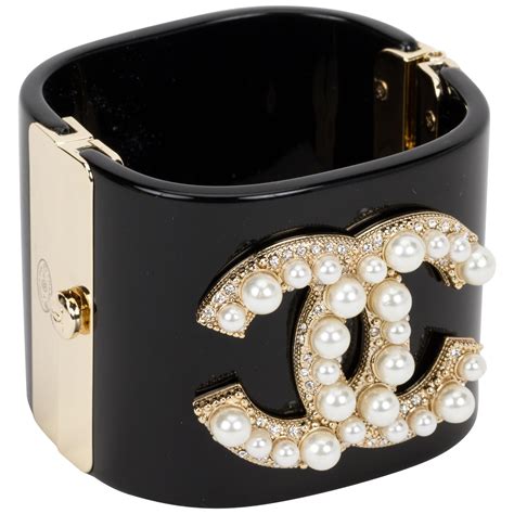 vintage chanel logo black enamel bracelet|chanel pearl bracelet price.